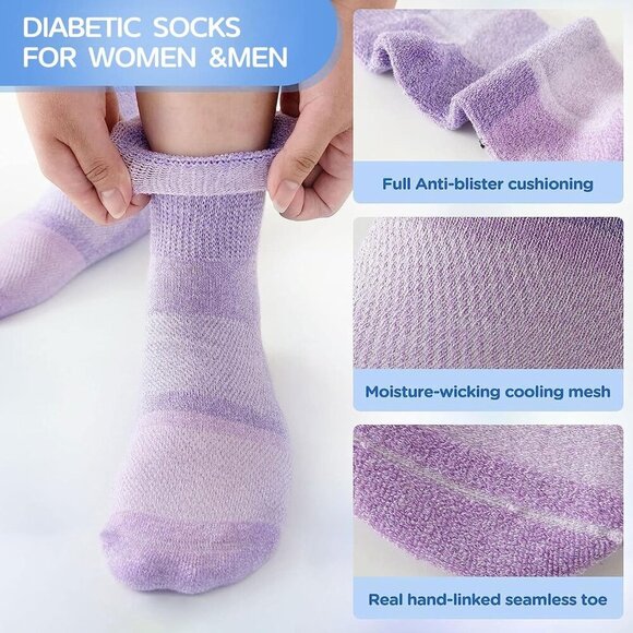 Bamboo Viscose Diabetic Socks for Women&Men,6 Pairs Non Binding Diabetic Ankle S - Picture 4 of 5
